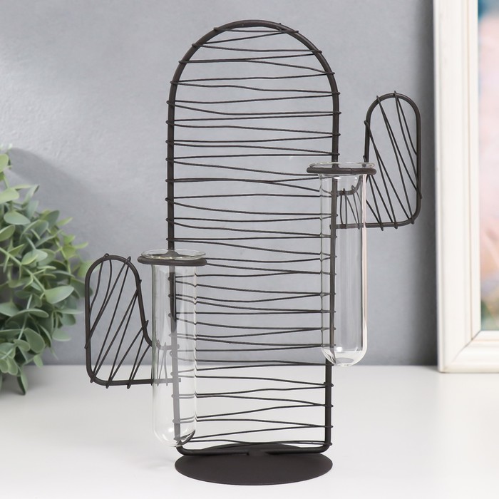 Фигурка с колбами (вазонами) «Кактус. Штрихи», чёрный, 15×9×26 см - Фото 1