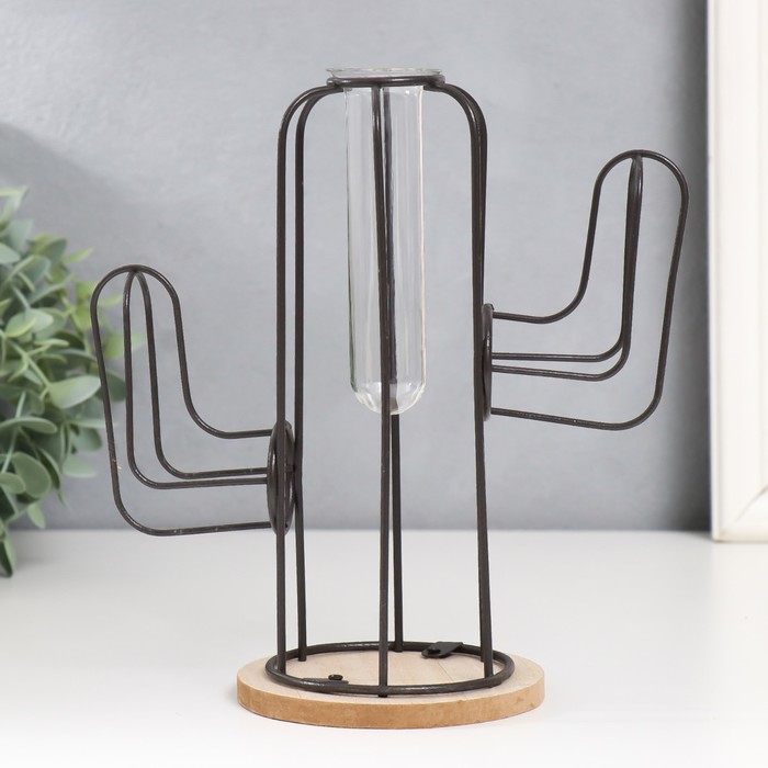 Фигурка с колбой (вазоном) «Кактус», чёрный, 20×12×22.5 см - Фото 1