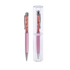 Ручка подарочная шариковая в пластиковом футляре поворотная Стразы розовая с серебром - фото 8070571