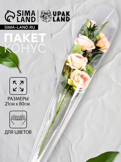 Пакет для цветов, конус на 1 розу, 6+21×80 см, прозрачный