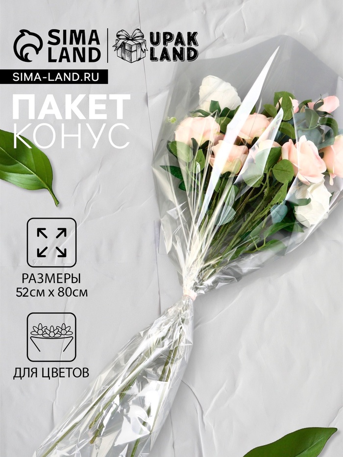 Пакет для цветов, конус под гладиолус, 14+52×80 см, прозрачный - Фото 1