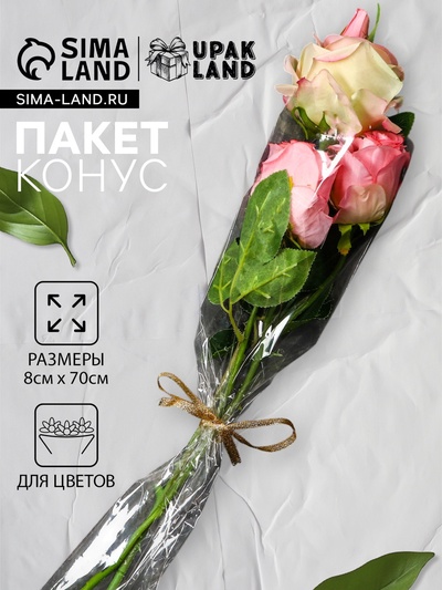 Пакет для цветов, конус, 8+15×70 см, прозрачный