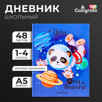 Дневник для 1-4 классов, «Космическая панда», твердая обложка 7БЦ, матовая ламинация, тиснение фольгой, 48 листов