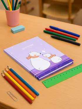 Дневник для 1-4 классов, "Полярные медведи", твердая обложка 7БЦ, матовая ламинация, выборочный лак, 48 листов