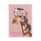 Скетчбук А5, 30 листов на гребне "Жираф в цветах", обложка мелованный картон, твёрдая подложка, софт-тач, текстура, блок 160 г/м2 - фото 10437564