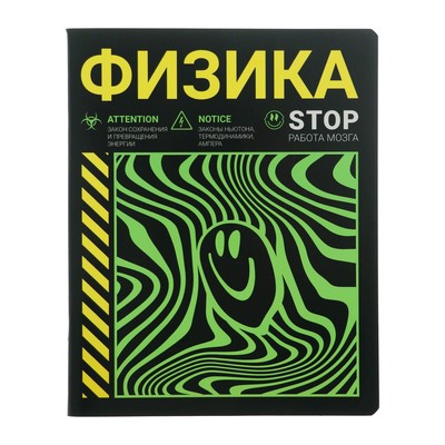 Тетрадь предметная "Неоновый смайл", 48 листов в клетку "Физика", обложка мелованный картон, неоновая краска, блок 65 г/м