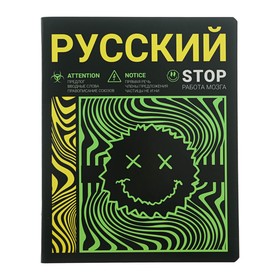 Тетрадь предметная "Неоновый смайл", 48 листов в линию "Русский язык", обложка мелованный картон, неоновая краска, блок 65 г/м