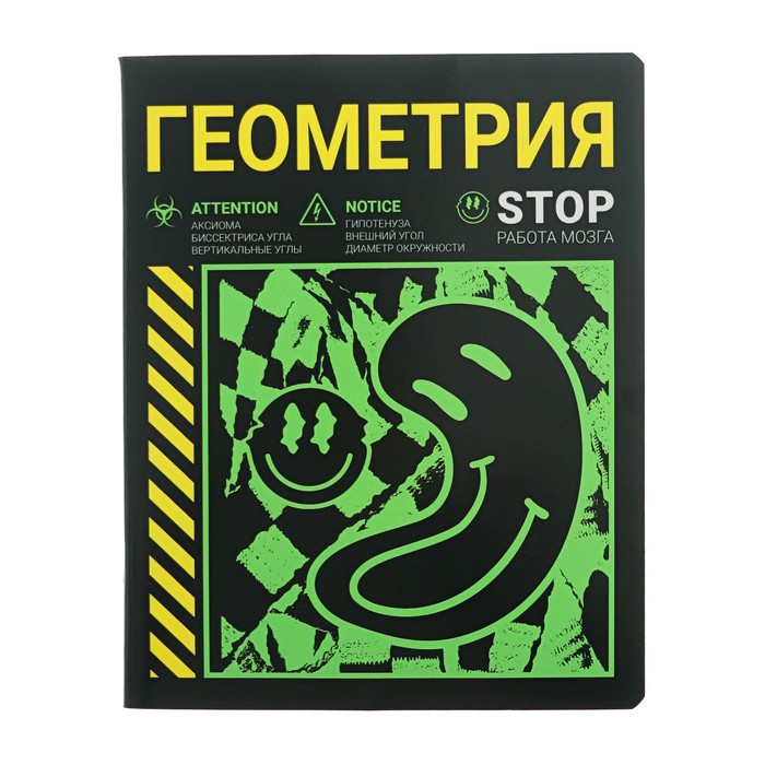 

Тетрадь предметная "Неоновый смайл", 48 листов в клетку "Геометрия", обложка мелованный картон, неоновая краска, блок 65 г/м