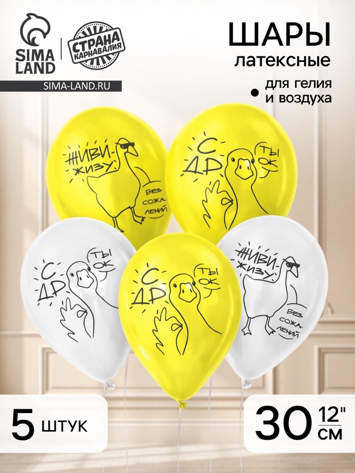 Воздушные шары латексные 12" «Гусь. С ДР», 5 шт. - Фото 1