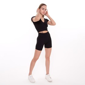 

Комплект женский (топ, шорты), цвет чёрный, ONE SIZE (42-46)