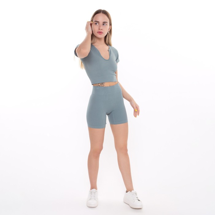 Комплект женский (топ, шорты), цвет тёмно-бирюзовый, ONE SIZE (42-46) 62392