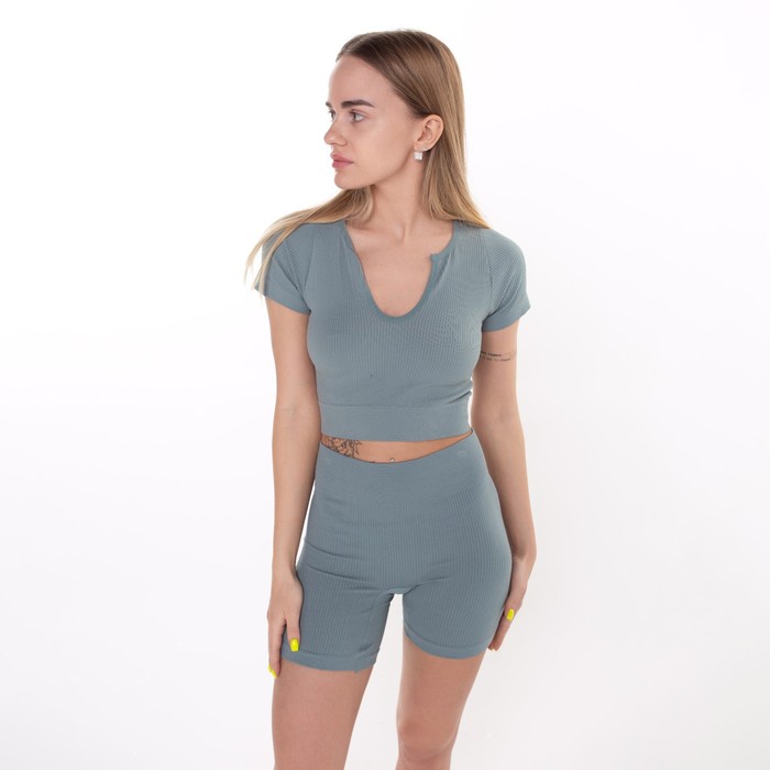 Комплект женский (топ, шорты), цвет тёмно-бирюзовый, ONE SIZE (42-46) 62392
