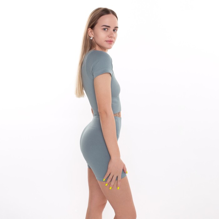 Комплект женский (топ, шорты), цвет тёмно-бирюзовый, ONE SIZE (42-46) 62392