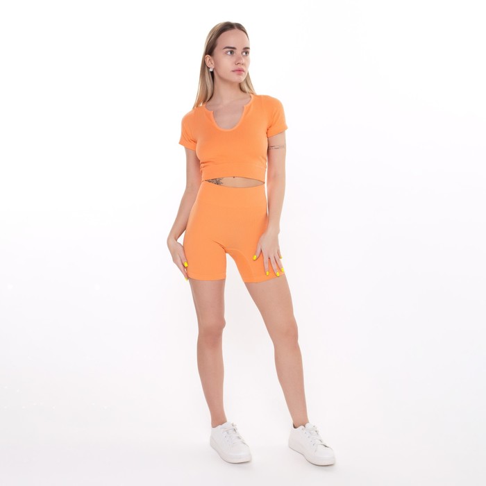 Комплект женский (топ, шорты), цвет оранжевый, ONE SIZE (42-46) - Фото 1