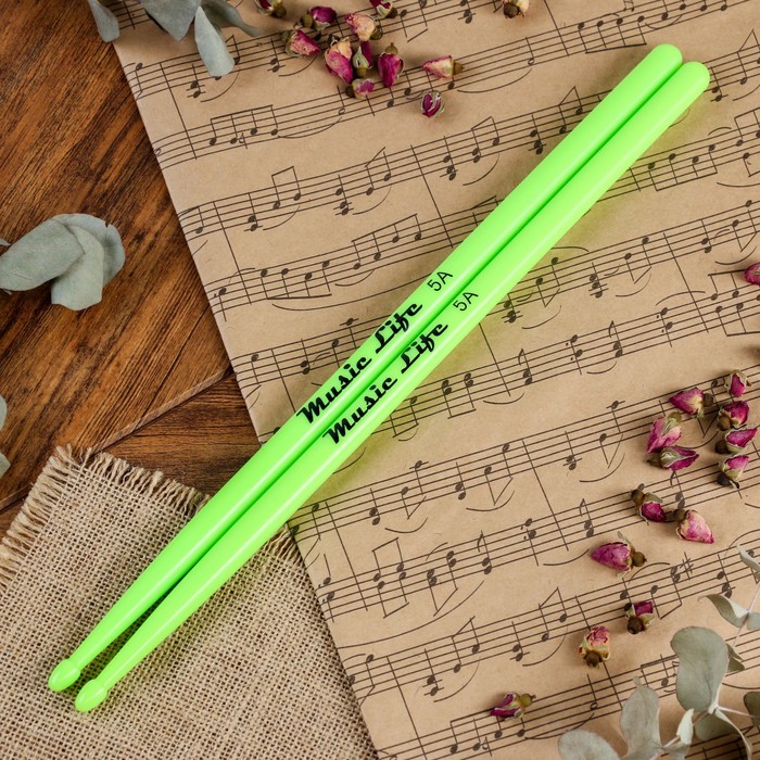 Барабанные палочки Music Life, 5A, нейлон, зеленые - Фото 1