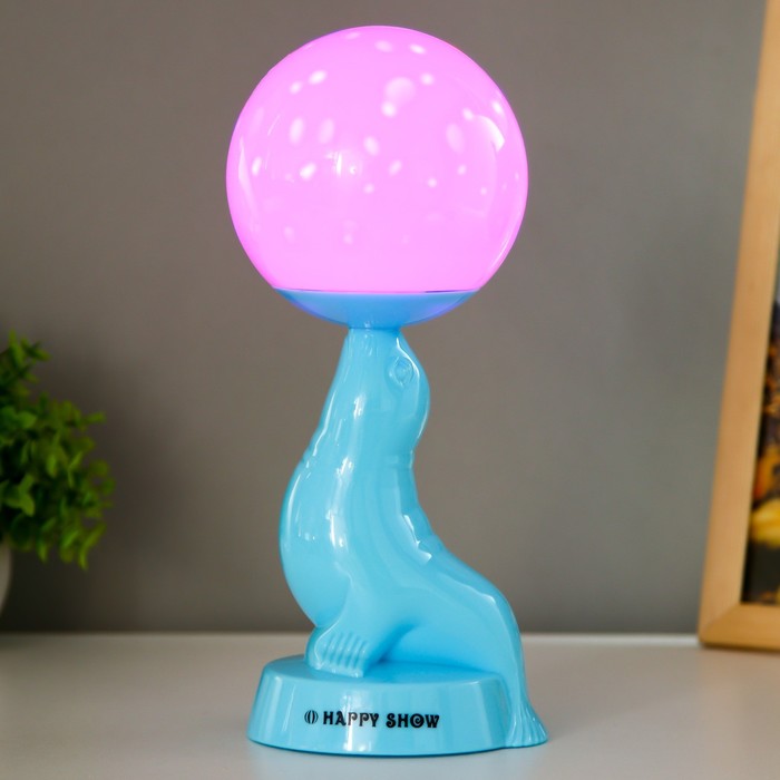 Настольная лампа "Морской котик" LED 3Вт 3АА 3000К голубой 10х11х26 см RISALUX - фото 1890070797