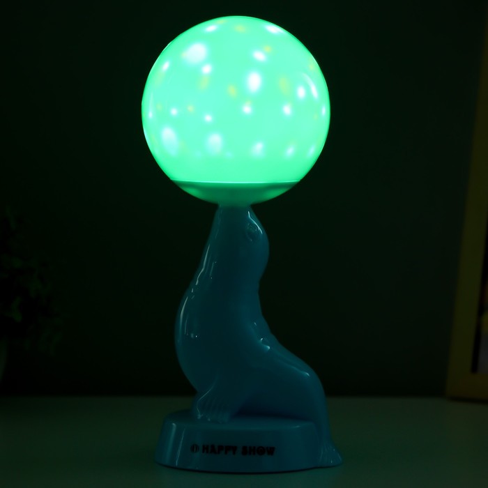 Настольная лампа "Морской котик" LED 3Вт 3АА 3000К голубой 10х11х26 см RISALUX - фото 1909168841