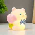 Фигурка световая RISALUX «Мишка», LED-ночник, от батареек, бело-розовый, 8.3×9 см - фото 22174725