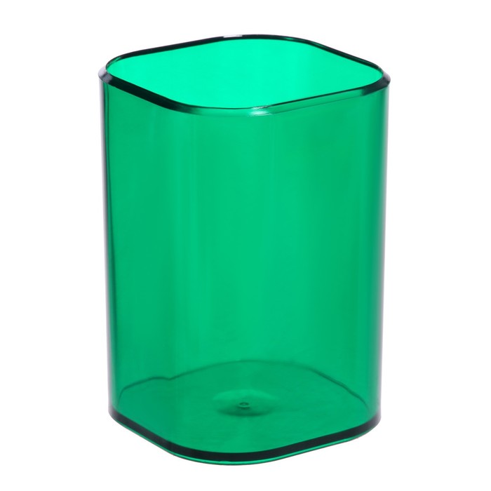 Подставка-стакан для канцелярии СТАММ "Фаворит", пластиковый, квадрат., тонировано-зеленая - Фото 1