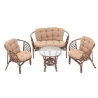 Набор садовой мебели "Bagama": 2 кресла, 1 диван, 1 стол, ротанг тёмный, подушки бежевые - фото 10788067
