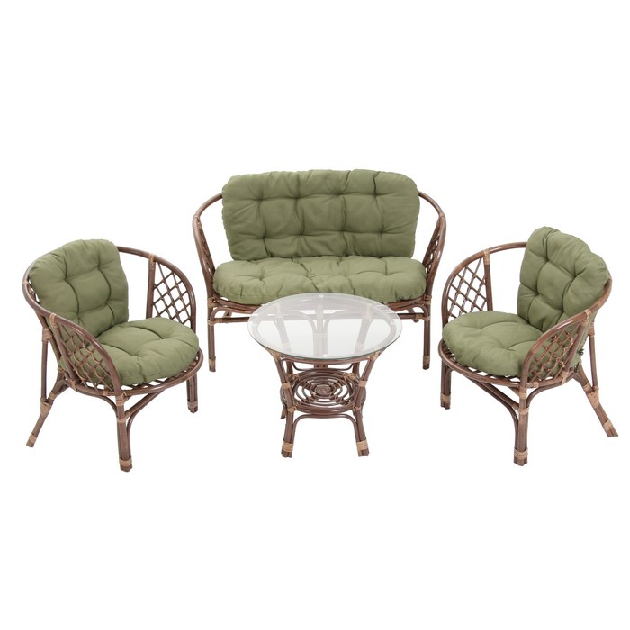 Набор садовой мебели "Bagama": 2 кресла, 1 диван, 1 стол, ротанг тёмный, подушки зелёные - Фото 1