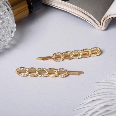 Невидимки для волос «Либерти», набор 2 шт., сияние петельки, 4.5 см, золото