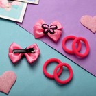 Набор для волос "София" (4 резинки, 2 зажима) бантик бабочки, розовый (комплект 6 шт) - фото 38953794