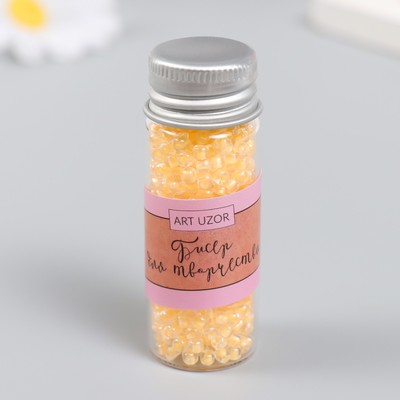 Бисер 8/0 в бутылочке «Полупрозрачный с цветной серединой. Персик», светится под УФ 20 г, 6×2×2 см