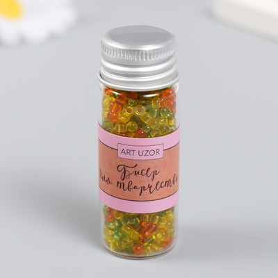 Бисер 8/0 в бутылочке «Полупрозрачный с цветной серединой. Осень», светится под УФ 20 г, 6×2×2 см