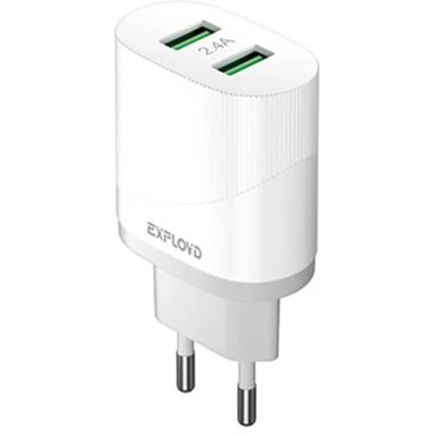 Сетевое зарядное устройство Exployd EX-Z-1429, 2 USB, 2.4 А, белое