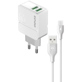 Сетевое зарядное устройство Exployd EX-Z-1441, 2 USB, 2.4 А, кабель microUSB, белое