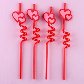 Трубочки для коктейля пластиковые «Сердца», в наборе 4 штуки
