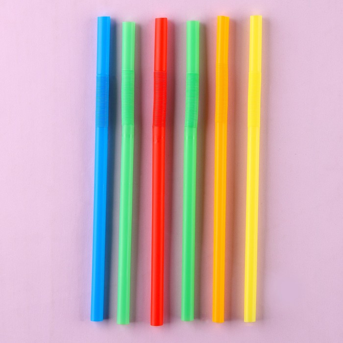 Трубочки для коктейля пластиковые, в наборе 6 штук, диаметр 10 мм, цвета МИКС - Фото 1