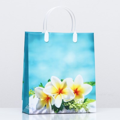 Пакет "Цветы весны", голубой, мягкий пластик 26 х 23 см 110 мкм