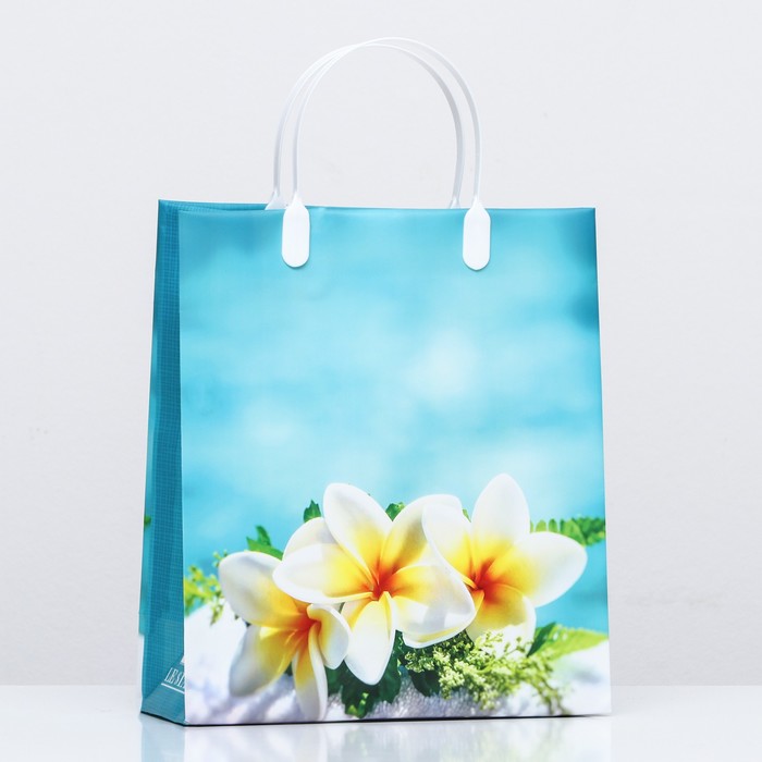 Пакет Цветы весны, голубой, мягкий пластик 26 х 23 см 110 мкм