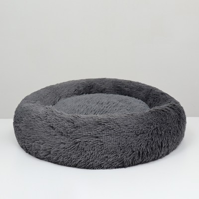 Лежанка для животных, длинный мех, 45×35×11 см, серая