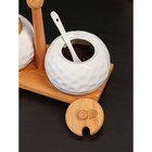 Набор банок керамических для сыпучих продуктов на деревянной подставке BellaTenero, 4 предмета: 2 банки 250 мл, 2 ложки, цвет белый - фото 6894239