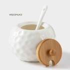 Банки для хранения сыпучих продуктов на деревянной подставке BellaTenero, 4 предмета: 2 банки 250 мл, 9.5×15 см, 2 ложки, керамические, белые - Фото 4