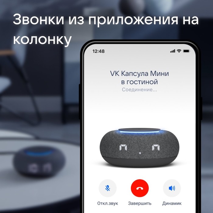 Умная колонка VK Капсула  мини (MRC02BK), голосовой помощник Маруся,5Вт,Wi-Fi, BT4.2, черная - фото 51707132