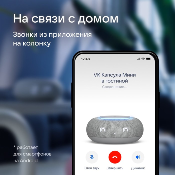 Умная колонка VK Капсула  мини (MRC02GY), голосовой помощник Маруся,5Вт,Wi-Fi, BT 4.2, серая - фото 51707144