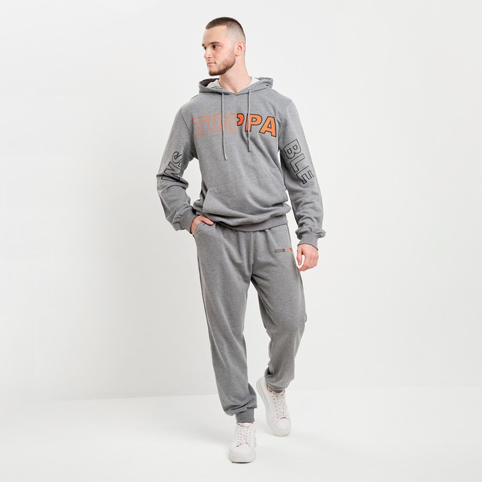 Костюм мужской (толстовка/брюки), цвет серый меланж, размер 52 (2XL) 62444
