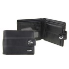 Кошелек мужской "Строчки" 3 отдела, отдел для прав, отдел для визиток, монетница, черный - Фото 1