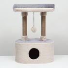 Домик для кошек с когтеточкой, с овальной полкой, 54×34×80 см, пушистый мех, джут, серый - Фото 3