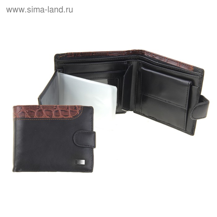 Кошелек мужской "Жан" 3 отдела, отдел для документов, отдел для кредиток, монетница, черный - Фото 1