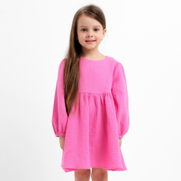 Платье детское с длинным рукавом KAFTAN "Муслин", размер 32 (110-116 см) цвет розовый - Фото 1