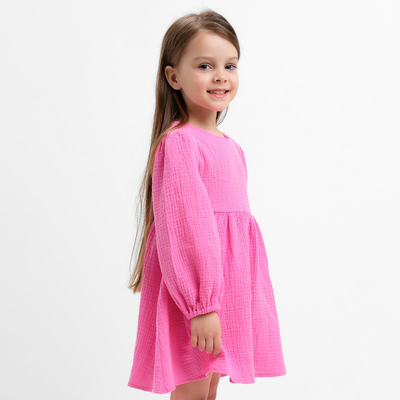 Платье для девочки KAFTAN «Муслин» с длинным рукавом, розовое, рост 122-128 см