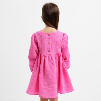 Платье для девочки KAFTAN «Муслин» с длинным рукавом, розовое, рост 122-128 см