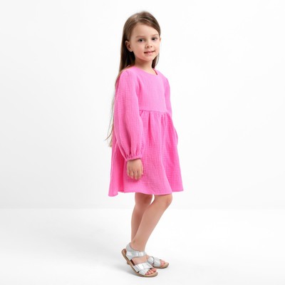 Платье для девочки KAFTAN «Муслин» с длинным рукавом, розовое, рост 122-128 см