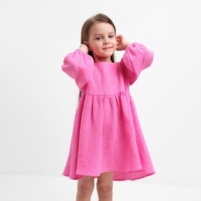 Платье для девочки KAFTAN «Муслин» с длинным рукавом, розовое, рост 122-128 см
