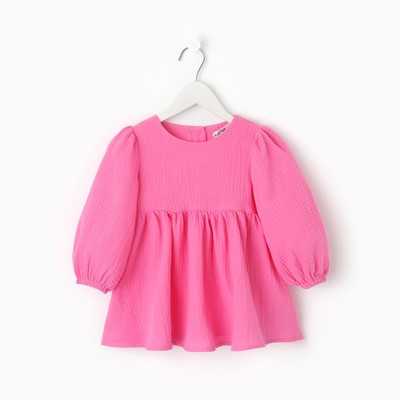 Платье для девочки KAFTAN «Муслин» с длинным рукавом, розовое, рост 122-128 см